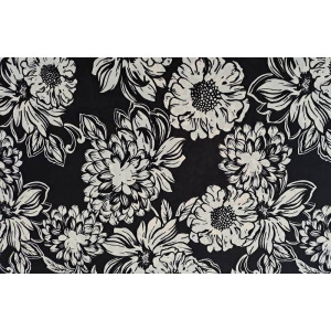 10cm Polyester-Voile große Blumen weiss auf Schwarz (Grundpreis €8,00/m)  